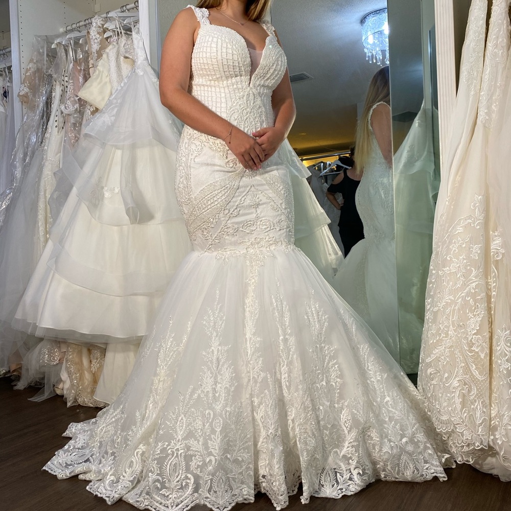 Mermaid Wedding Dress Ivory Beaded Off Shoulder Gem